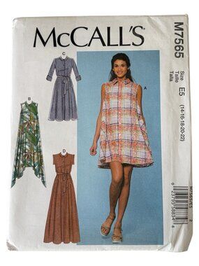 McCall's Variation Dresses & Belt Sewing Pattern M7565 Sz 14 - 22 FF Uncut 2017